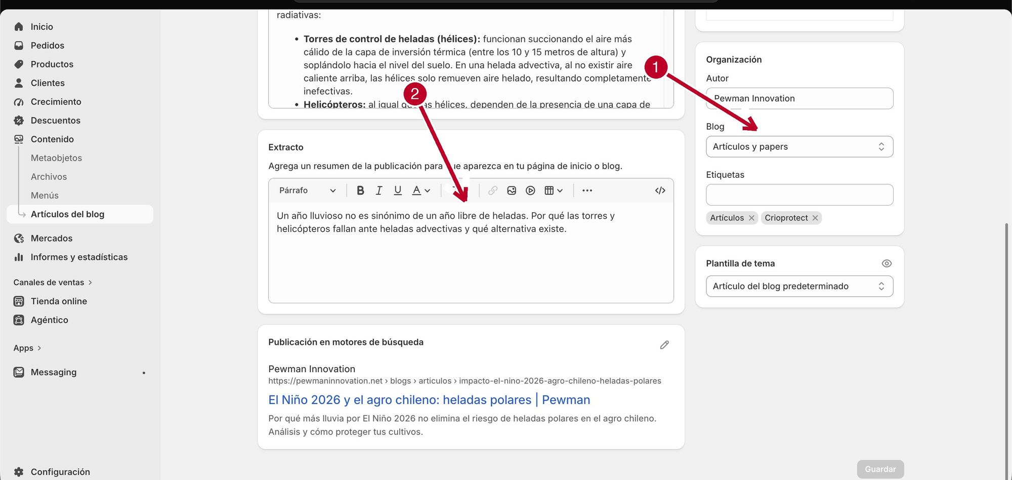 Extracto y selector de Blog señalados