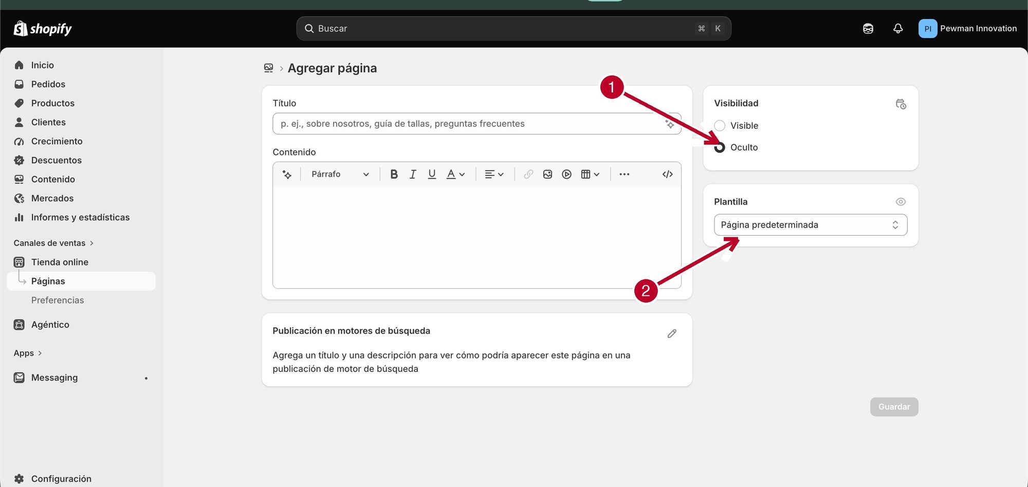 Formulario Agregar página
